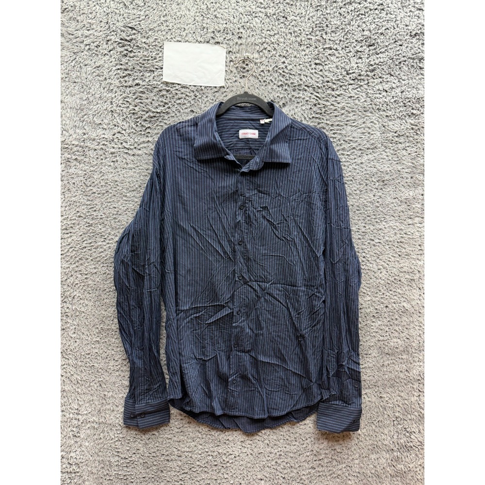 Vintage Versace Classic V2 Striped Long Sleeve Button Up Shirt Navy Size XXL